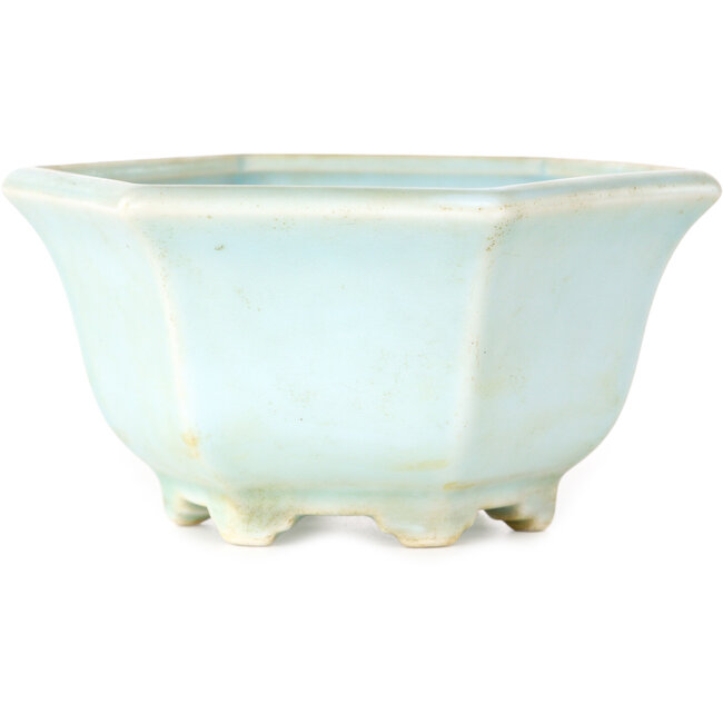 Hexagonal blue bonsai pot by Shoseki - 130 x 130 x 67 mm