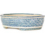 Oval white, blue and red bonsai pot by Shibakatsu - 130 x 105 x 35 mm