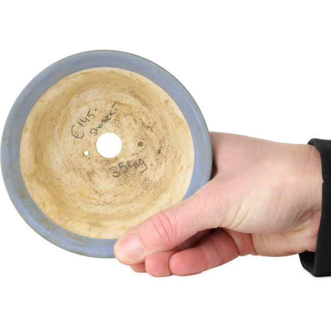 Round blue bonsai pot by Shoseki - 112 x 112 x 57 mm