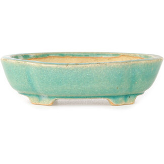  Shibakatsu (Katsuichi Shibata) 112 mm mokko blue craquelé bonsai pot by Shibakatsu, Tokoname, Japan