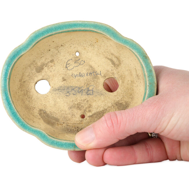 Pot à bonsaï Mokko bleu craquelé par Shibakatsu - 112 x 93 x 32 mm