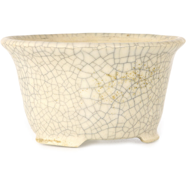 Round white craquelé bonsai pot by Kotobuki (Bonsa) - 105 x 105 x 60 mm