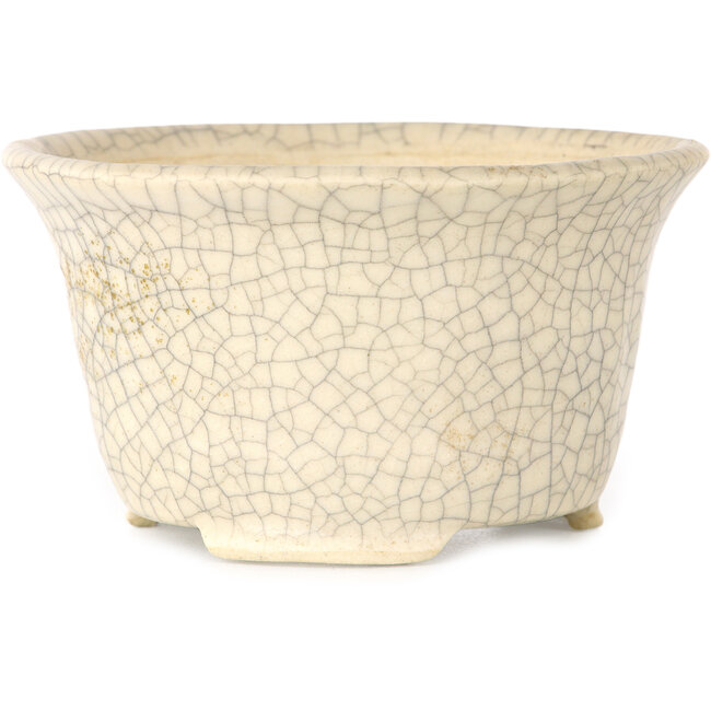 Pot à bonsaï rond craquelé blanc par Kotobuki (Bonsa) - 105 x 105 x 60 mm