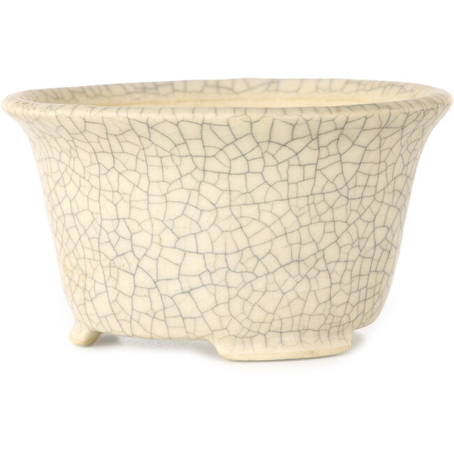 Round white craquelé bonsai pot by Kotobuki (Bonsa) - 105 x 105 x 60 mm
