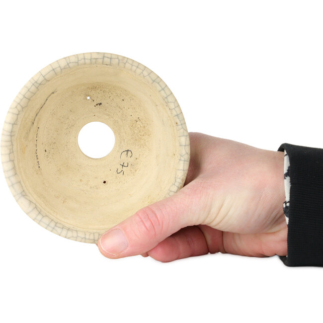Runder weißer Craquelé-Bonsaitopf von Kotobuki (Bonsa) – 105 x 105 x 60 mm