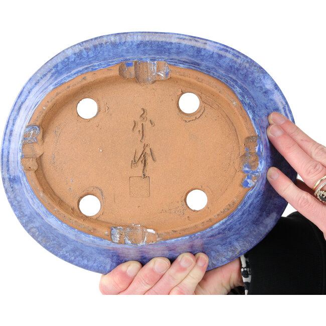 Pot ovale bleu pour bonsaï de Shuhou - 253 x 208 x 75 mm