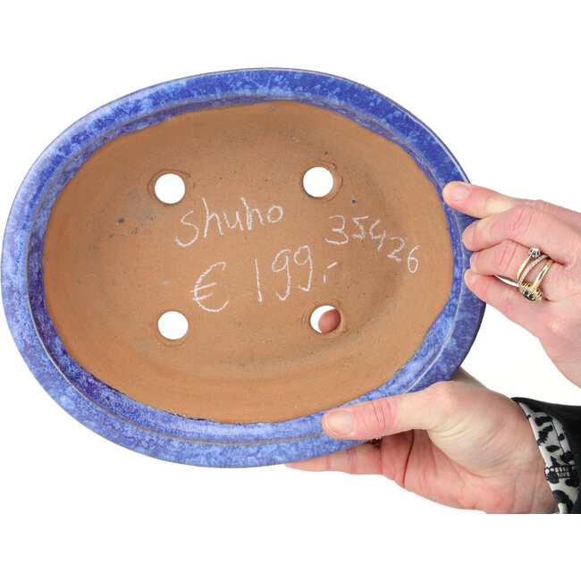 Maceta ovalada azul para bonsái de Shuhou - 253 x 208 x 75 mm