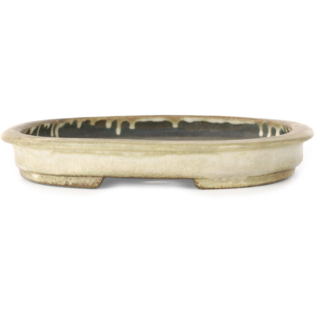 Oval off-white bonsai pot by Koyou - 297 x 242 x 33 mm