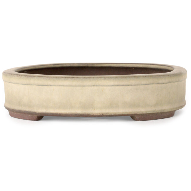 Ovale, gebroken witte bonsaipot van Yamaaki - 265 x 205 x 43 mm