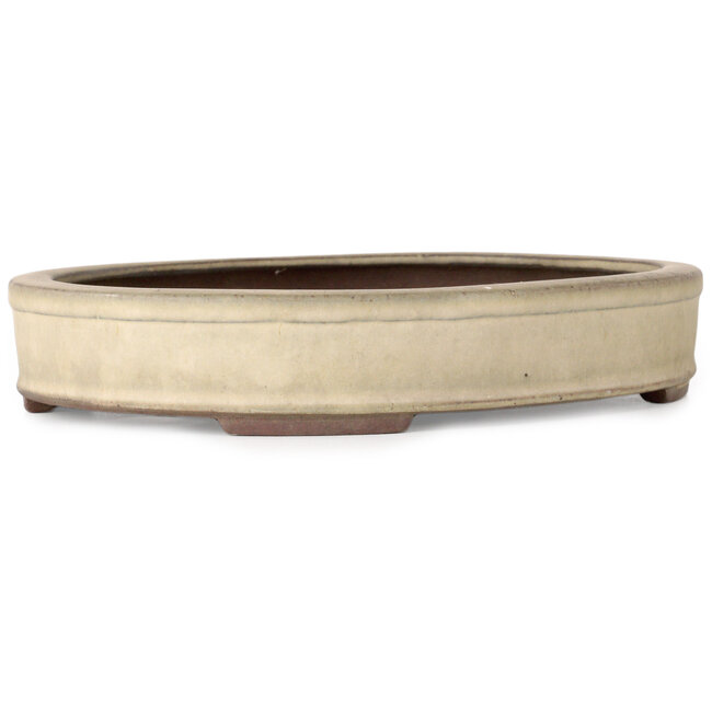 Pot à bonsaï ovale blanc cassé de Yamaaki - 265 x 205 x 43 mm
