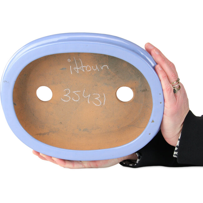 Oval blue bonsai pot by Itouen - 285 x 215 x 72 mm