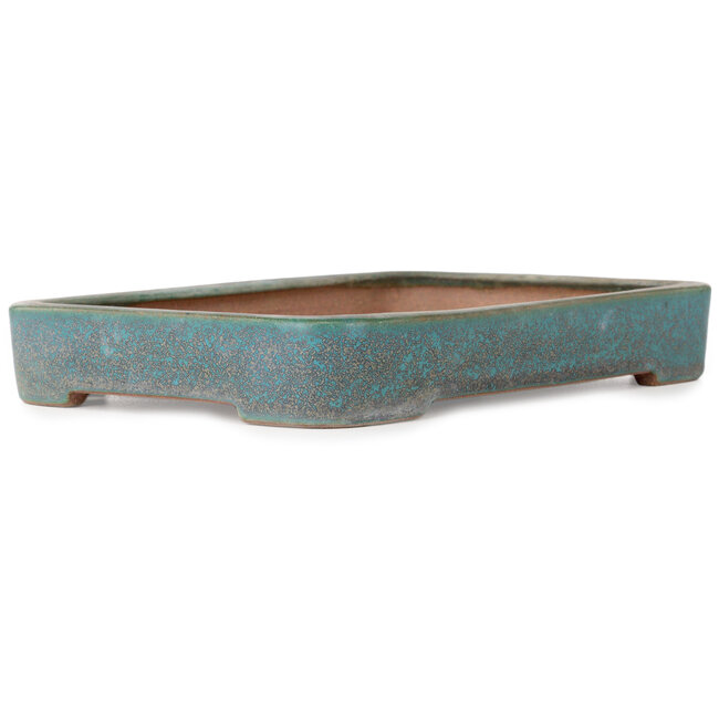 Rectangular teal bonsai pot by Seizan (Reihou, Kataoka Katsushi, master Seizan kiln) - 253 x 177 x 38 mm