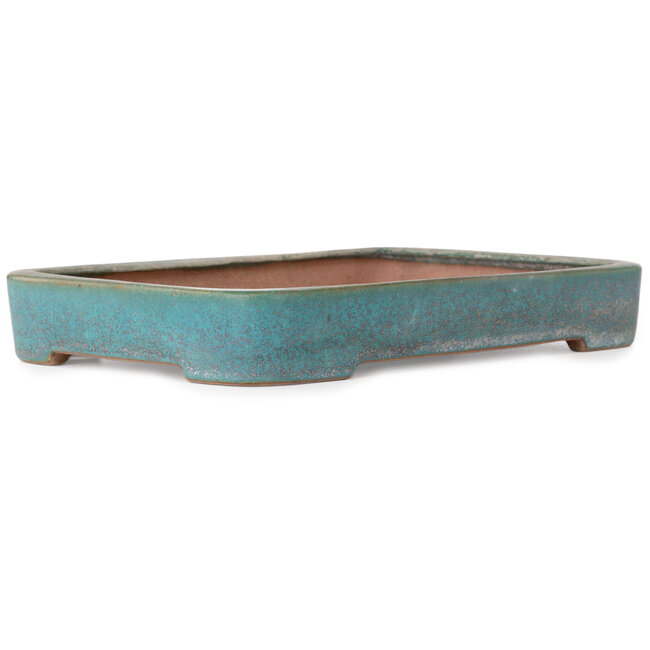 Rectangular teal bonsai pot by Seizan (Reihou, Kataoka Katsushi, master Seizan kiln) - 253 x 177 x 38 mm