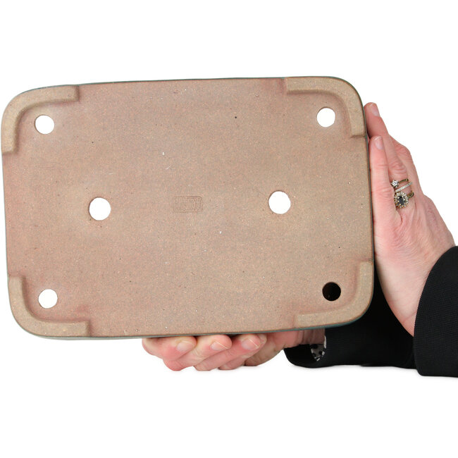 Maceta rectangular para bonsái verde azulado de Seizan (Reihou, Kataoka Katsushi, maestro del horno Seizan) - 253 x 177 x 38 mm