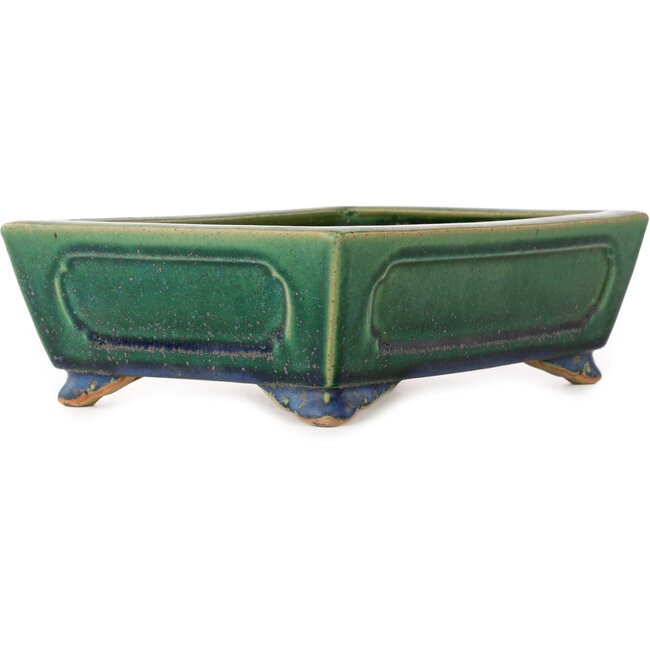 Rectangular green bonsai pot by Ikkou - 235 x 177 x 77 mm
