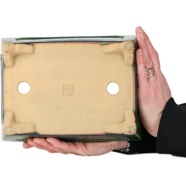 Rectangular green bonsai pot by Ikkou - 235 x 177 x 77 mm