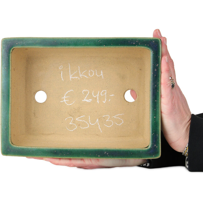 Pot à bonsaï rectangulaire vert par Ikkou - 235 x 177 x 77 mm