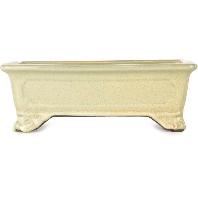 Rectangular off-white and orange bonsai pot by Tosui - 227 x 167 x 77 mm