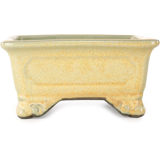 Rectangular off-white and orange bonsai pot by Tosui - 227 x 167 x 77 mm