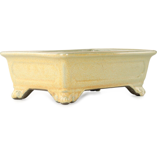 Pot à bonsaï rectangulaire blanc cassé et orange de Tosui - 227 x 167 x 77 mm