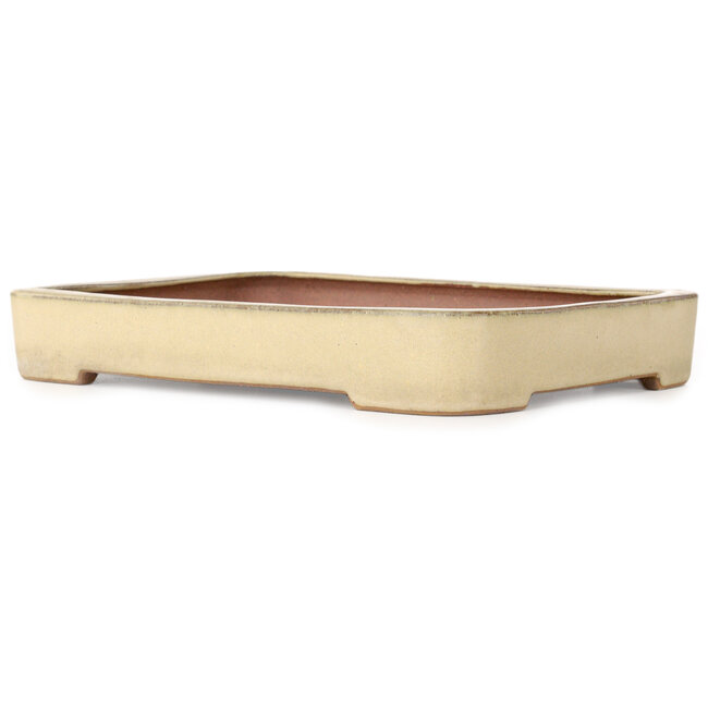 Rechthoekige gebroken witte bonsaipot van Seizan (Reihou, Kataoka Katsushi, meester Seizan oven) - 255 x 178 x 37 mm