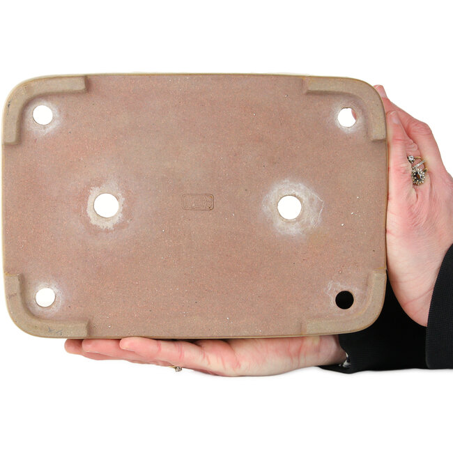 Pot à bonsaï rectangulaire blanc cassé par Seizan (Reihou, Kataoka Katsushi, maître four Seizan) - 255 x 178 x 37 mm