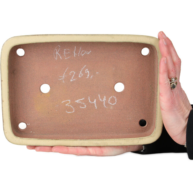 Rectangular off-white bonsai pot by Seizan (Reihou, Kataoka Katsushi, master Seizan kiln) - 255 x 178 x 37 mm
