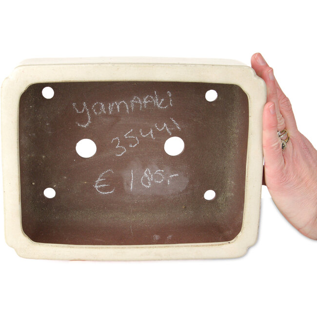 Pot à bonsaï rectangulaire blanc cassé de Yamaaki - 240 x 190 x 90 mm