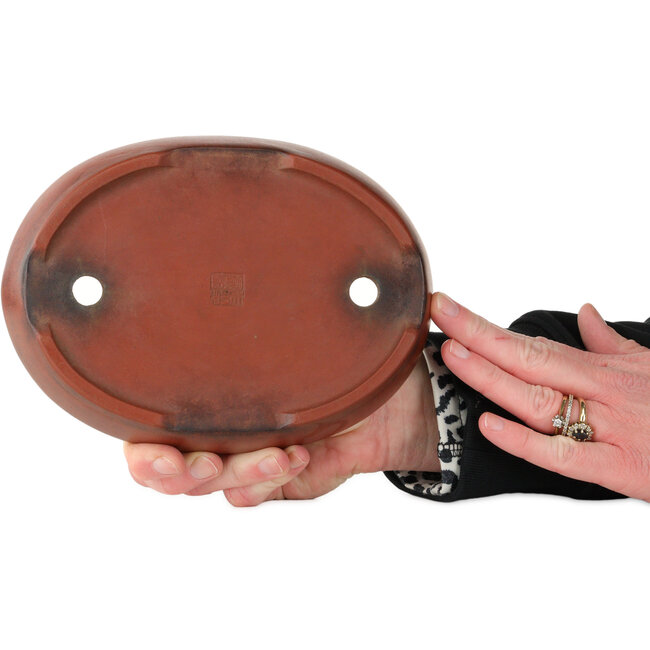 Ovale, ongeglazuurde bonsaipot van Nakawatari - 190 x 140 x 35 mm
