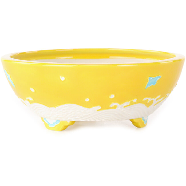 Ronde gele, witte en blauwe bonsaipot van Tou Ai - 120 x 120 x 45 mm