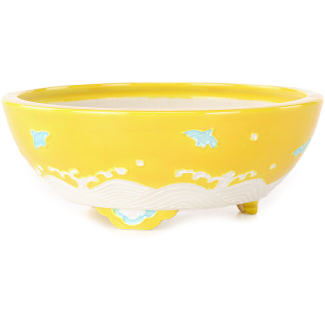 Vaso bonsai rotondo giallo, bianco e blu di Tou Ai - 120 x 120 x 45 mm