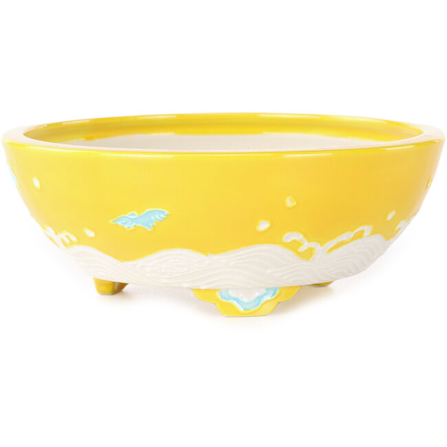 Vaso bonsai rotondo giallo, bianco e blu di Tou Ai - 120 x 120 x 45 mm