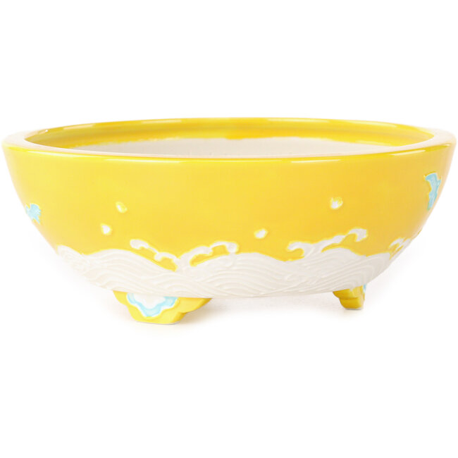 Pot à bonsaï rond jaune, blanc et bleu de Tou Ai - 120 x 120 x 45 mm