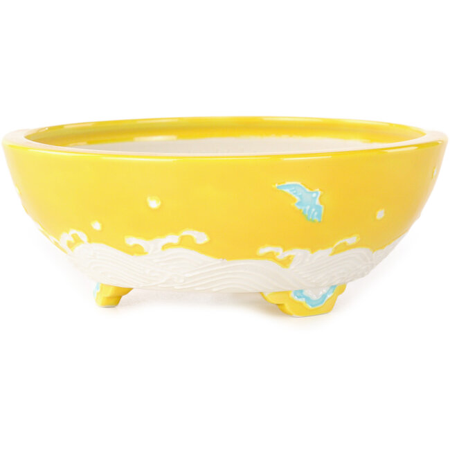 Ronde gele, witte en blauwe bonsaipot van Tou Ai - 120 x 120 x 45 mm