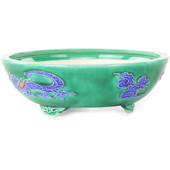 Round green and blue bonsai pot by Tou Ai - 120 x 120 x 45 mm