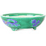 Round green and blue bonsai pot by Tou Ai - 120 x 120 x 45 mm