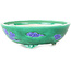 Round green and blue bonsai pot by Tou Ai - 120 x 120 x 45 mm