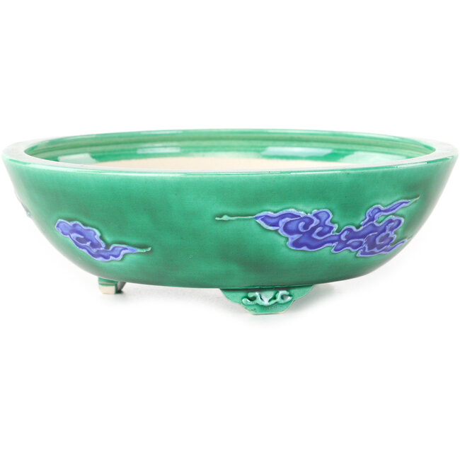 Maceta redonda verde y azul para bonsái de Tou Ai - 120 x 120 x 45 mm