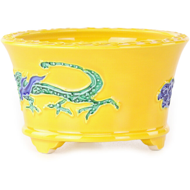 Maceta redonda para bonsái de color amarillo, azul y verde de Tou Ai - 80 x 80 x 45 mm