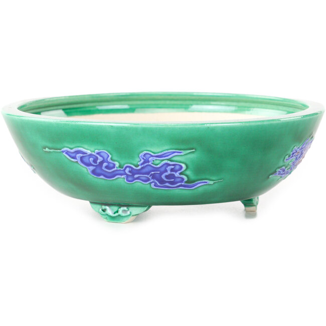 Maceta redonda verde y azul para bonsái de Tou Ai - 120 x 120 x 45 mm