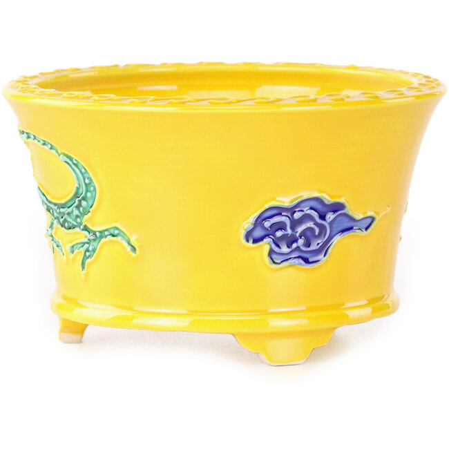Vaso bonsai rotondo giallo, blu e verde di Tou Ai - 80 x 80 x 45 mm