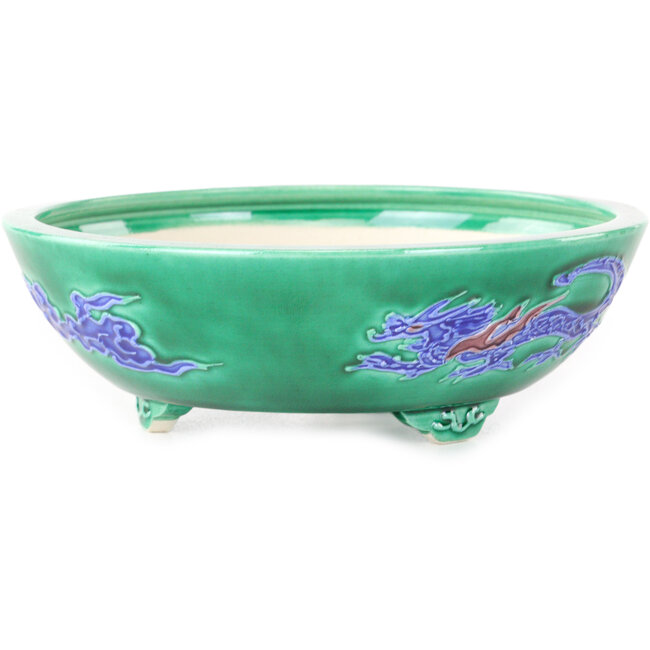 Maceta redonda verde y azul para bonsái de Tou Ai - 120 x 120 x 45 mm