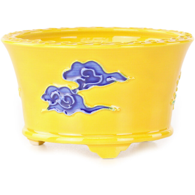 Round yellow, blue and green bonsai pot by Tou Ai - 80 x 80 x 45 mm