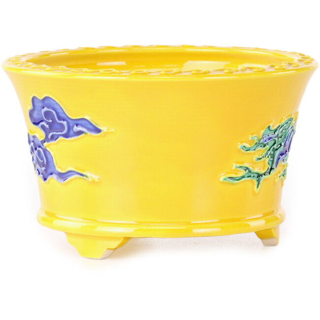 Round yellow, blue and green bonsai pot by Tou Ai - 80 x 80 x 45 mm
