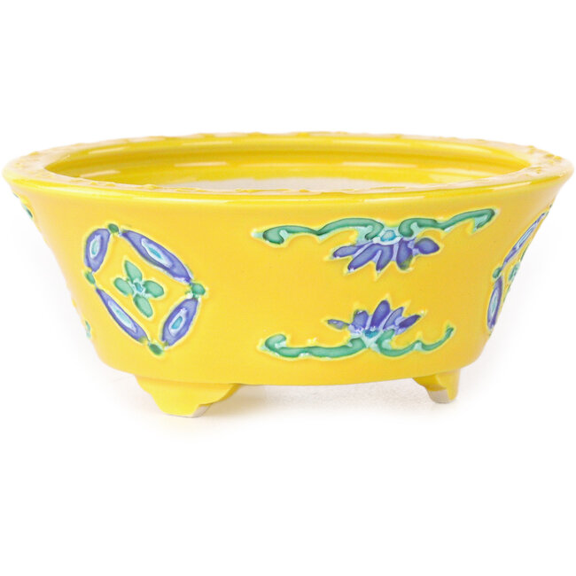 Vaso bonsai rotondo giallo, blu e verde di Tou Ai - 75 x 75 x 35 mm