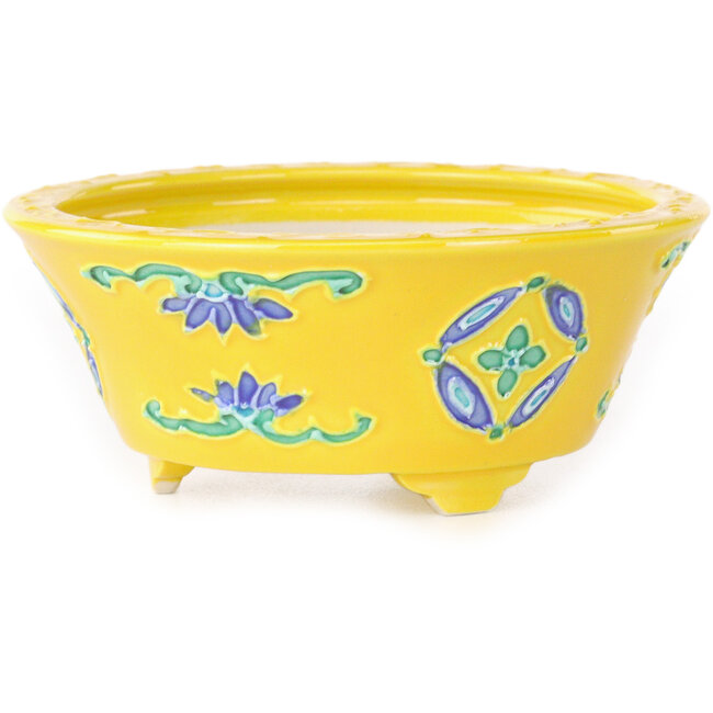 Vaso bonsai rotondo giallo, blu e verde di Tou Ai - 75 x 75 x 35 mm