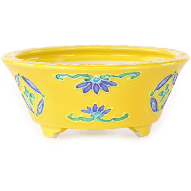 Round yellow, blue and green bonsai pot by Tou Ai - 75 x 75 x 35 mm