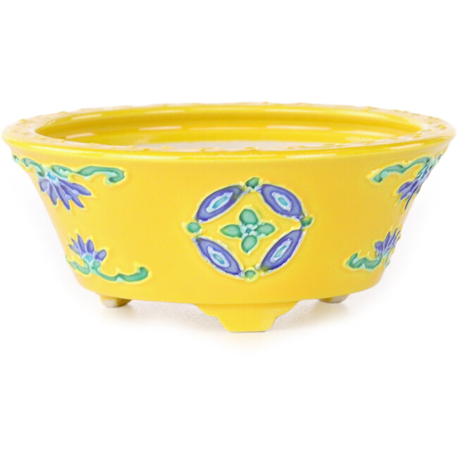 Vaso bonsai rotondo giallo, blu e verde di Tou Ai - 75 x 75 x 35 mm