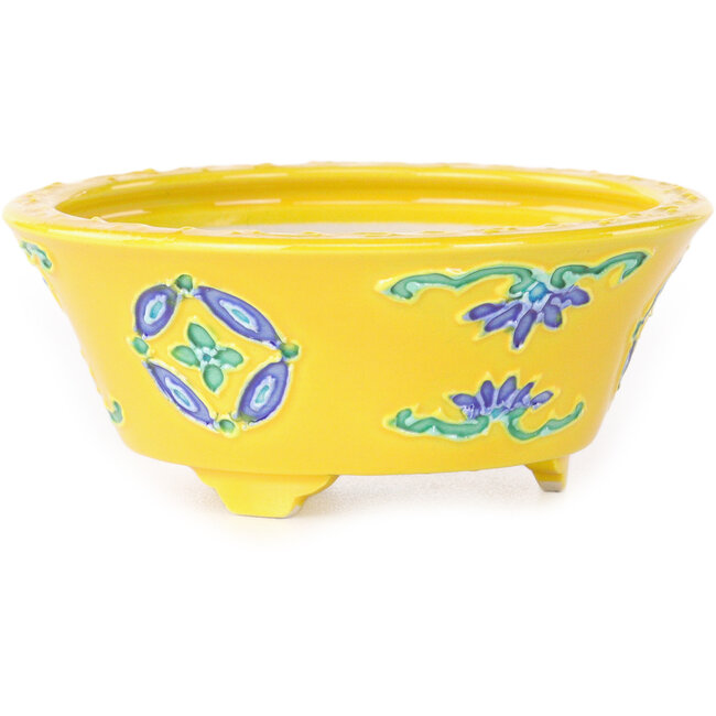 Maceta redonda para bonsái de color amarillo, azul y verde de Tou Ai - 75 x 75 x 35 mm