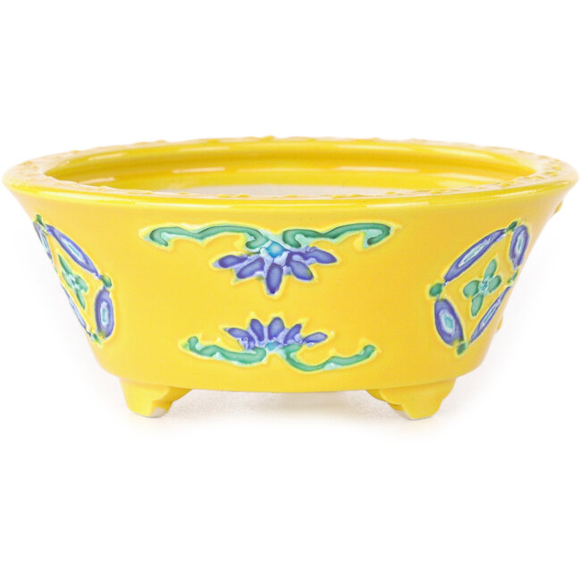 Vaso bonsai rotondo giallo, blu e verde di Tou Ai - 75 x 75 x 35 mm